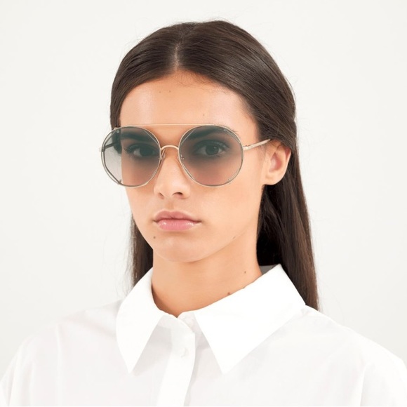 CHLOE GOLD HAVANA GREEN MIRRORED GRADIENT ROUND AVIATOR SUNGLASSES CH0041S - Picture 3 of 6